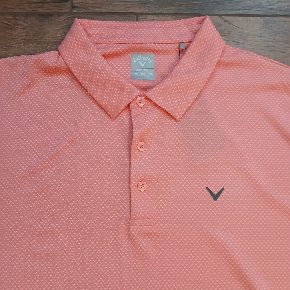 Callaway Opti-Dri Polo‎ Mens XXL 2XL Pink Logo AOP Golf Performance Stretch